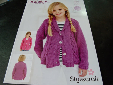 Malabar Aran Girls Cardigan Knitting Pattern 9250