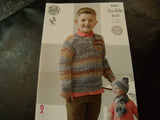 King Cole Double Knit Pattern for Sweaters, Hat and Scarf 4453