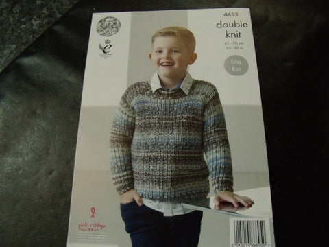 King Cole Double Knit Pattern for Sweaters, Hat and Scarf 4453