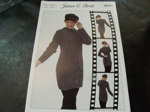 James C Brett Sweater Dress Super Chunky Pattern JB383