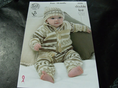 King Cole Double Knitting Pattern 4008 Premature Baby - 18 Months