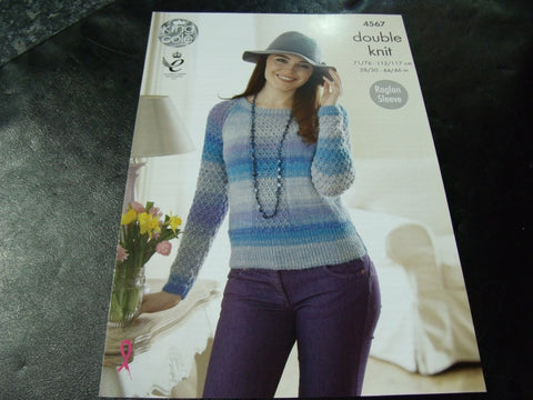 King Cole Double Knit Pattern 4567 Raglan Sleeve Sweaters