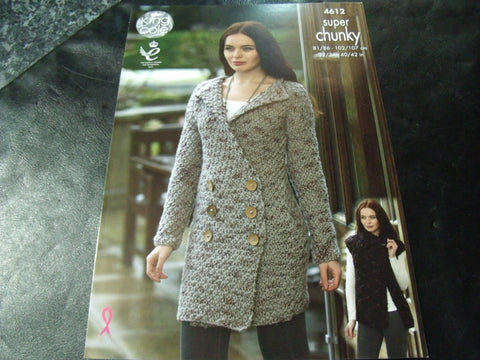 King Cole Super Chunky knitting Pattern 4612 Coatigan, Cardigan and Gilet