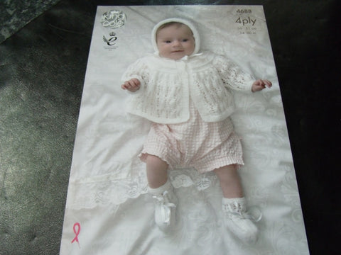 King Cole Baby 4 Ply Knitting Pattern 4688 Matinee Coat Set