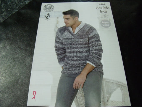 King Cole Double knitting Pattern 4461 Mens' Sweaters with Raglan Sleeve