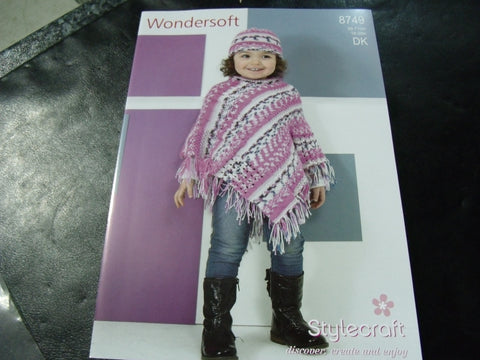 Stylecraft Wondersoft Double Knitting Poncho and Hat Pattern 8749