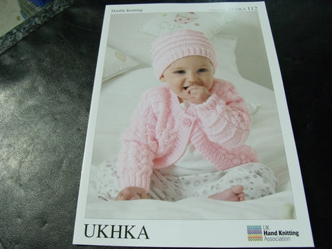 UKHKA Double Knitting Pattern 112 Cardigans, hat and blanket 12 - 20 in