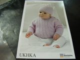UKHKA Double Knitting Pattern 117 Sweaters, hat and Scarf  12 - 20 in