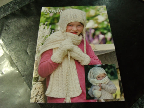 Wendy Aran Pattern 6021 Hatscarf, Earflap Hat, Scarf and Mitts