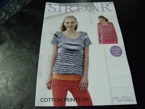 Sirdar Cotton Prints Double Knitting Sweater Pattern 7943