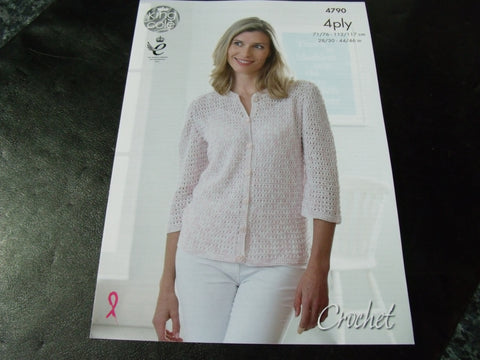 King Cole 4 Ply Ladies Crochet Cardigan pattern 4790