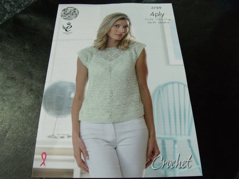 King Cole 4 Ply Ladies Crochet Tops pattern 4789