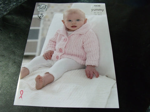 King Cole Yummy Knitting Pattern 4820 Jacket and Blanket