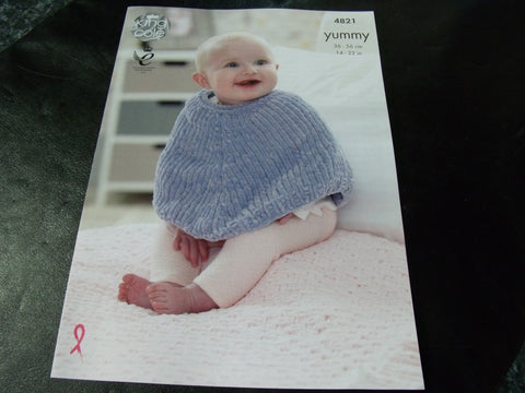 King Cole Yummy Knitting Pattern 4821 Poncho and Blanket