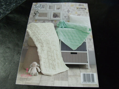 King Cole Yummy Knitting Pattern 4822 One Size Blankets