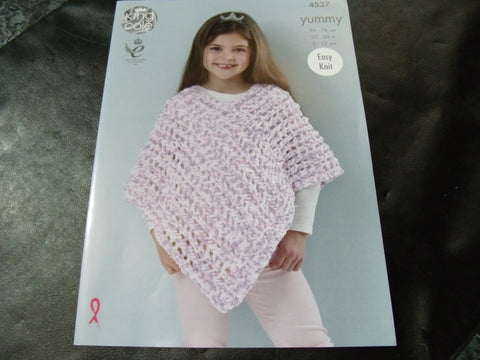 King Cole Yummy Knitting Pattern 4537 Easy Knit Ponchos