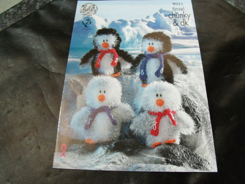King Cole Tinsel Chunky Penguin Family Knitting Pattern 9025