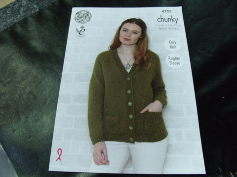 King Cole Chunky Pattern 4703 Easy Knit Raglan Sleeve