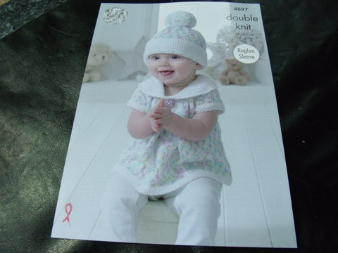 King Cole Double Knit Pattern 4897 Baby Set with Raglan Sleeve